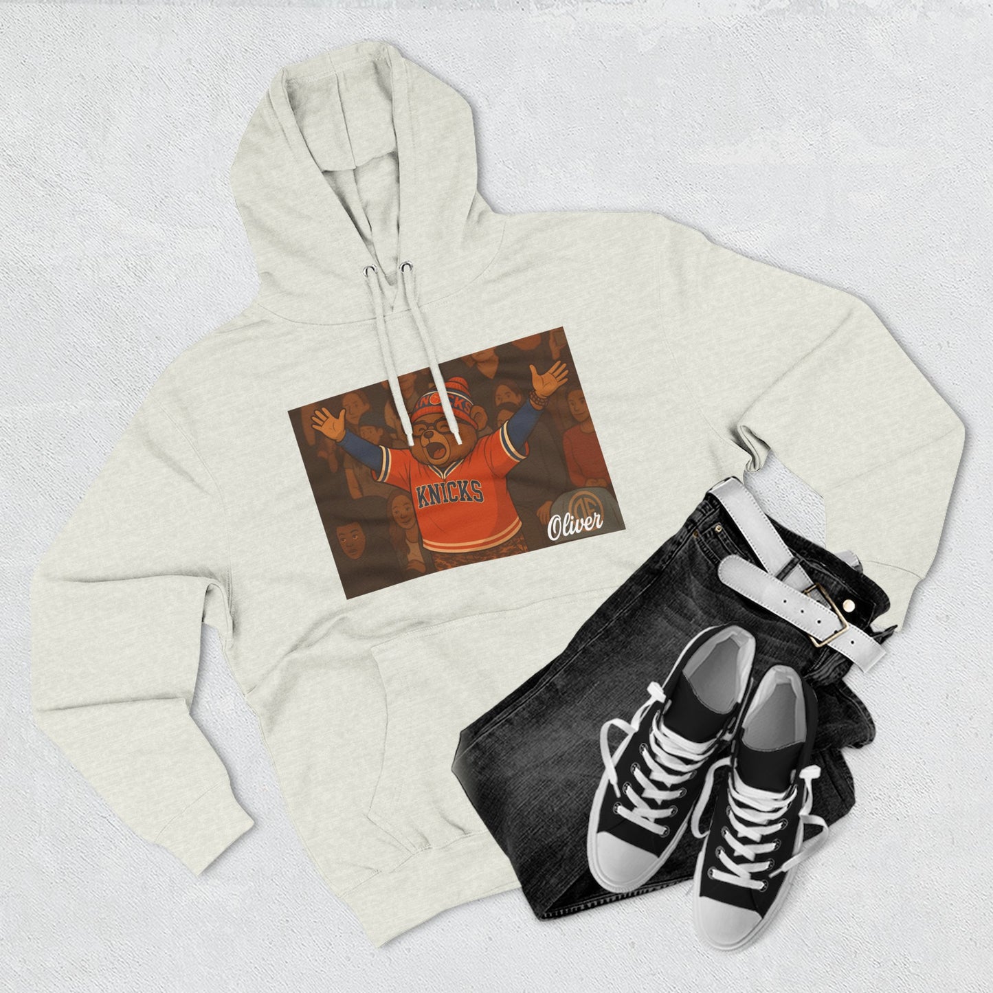 Oliver Outside Knicks Fan Hoodie – Courtside Energy Bear Style