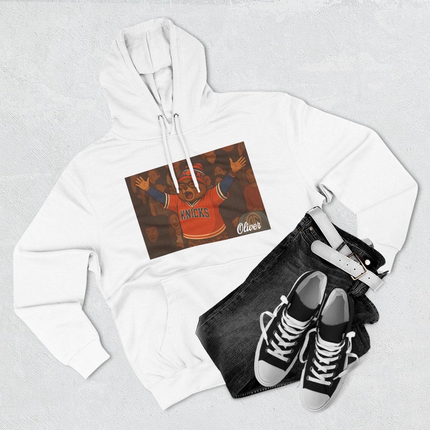 Oliver Outside Knicks Fan Hoodie – Courtside Energy Bear Style