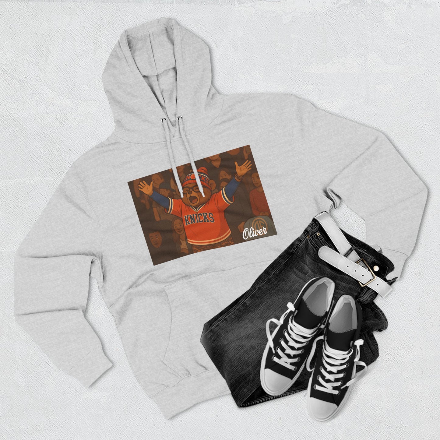 Oliver Outside Knicks Fan Hoodie – Courtside Energy Bear Style