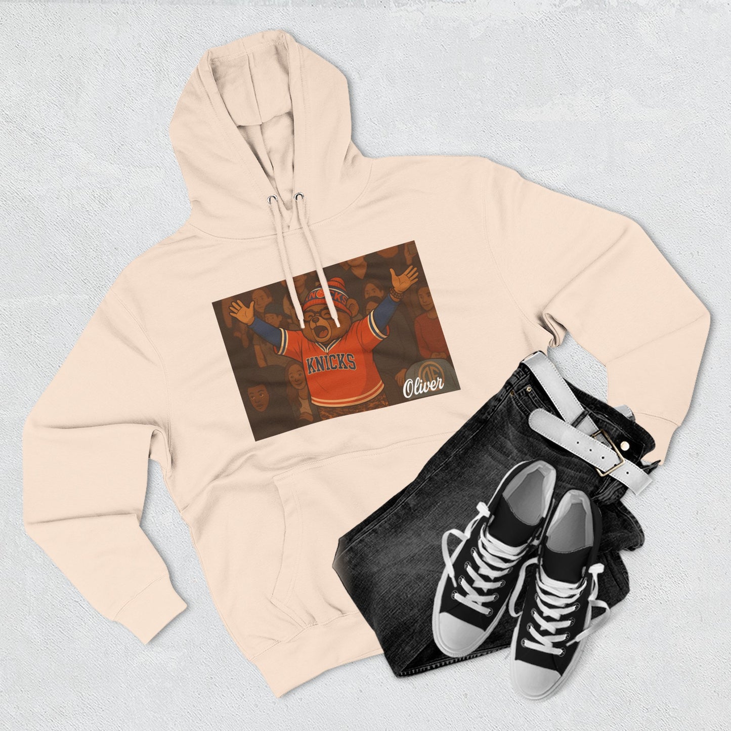 Oliver Outside Knicks Fan Hoodie – Courtside Energy Bear Style