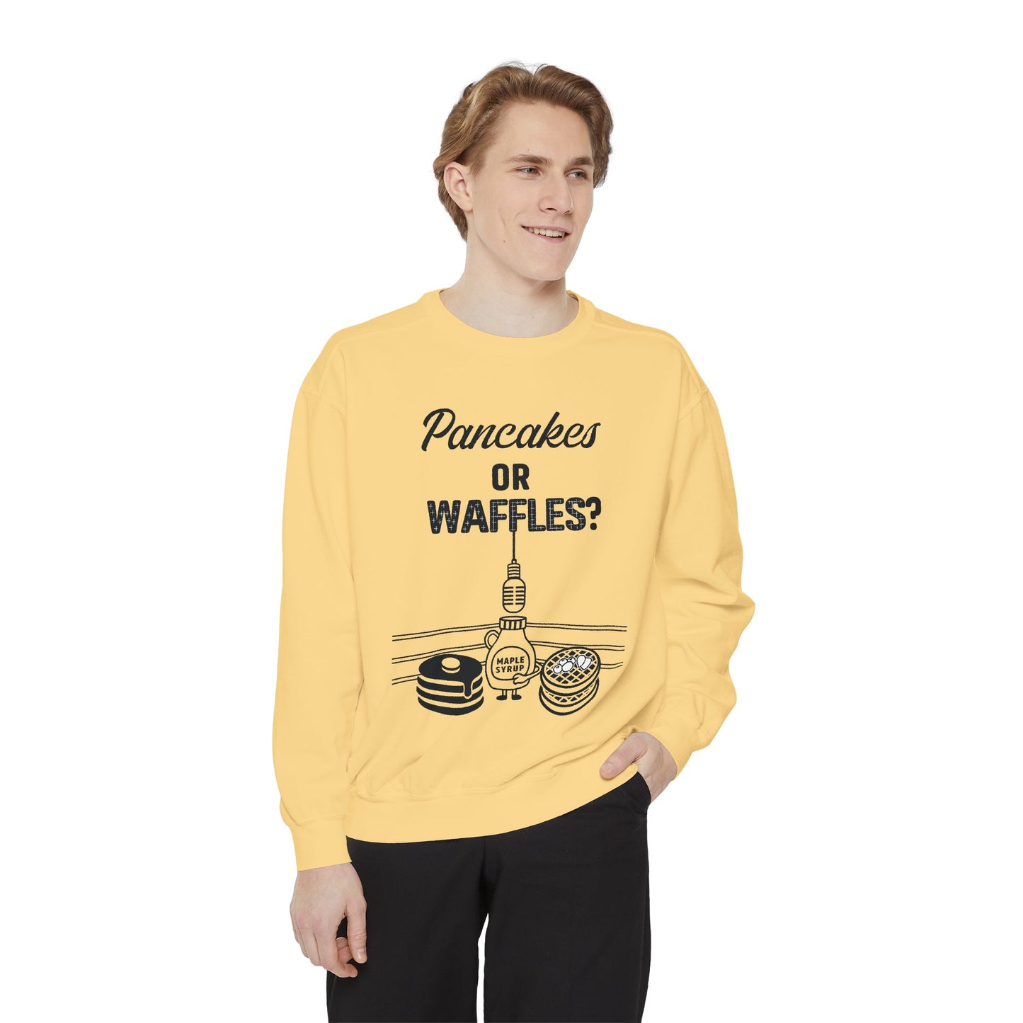 🥞/🧇Pancakes or Waffles? G.O.A.T. Talk Tees Debate Sweatshirt – Breakfast Battle Crewneck
