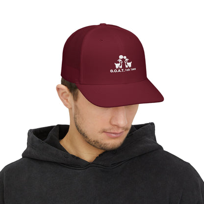 White Logo G.O.A.T. Talk Tees Trucker Hat – Classic Sports Debate Cap