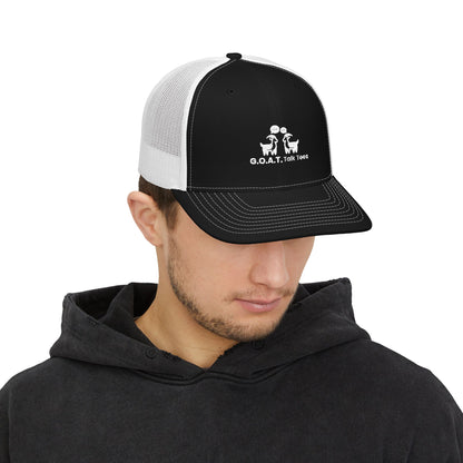 White Logo G.O.A.T. Talk Tees Trucker Hat – Classic Sports Debate Cap