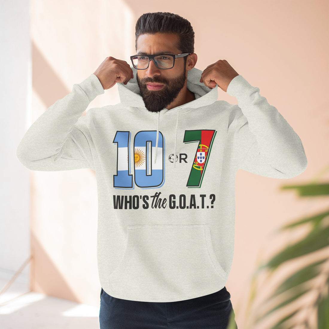 ⚽ Messi vs Ronaldo Hoodie – 10 or 7 Who’s the G.O.A.T.? | G.O.A.T. Talk Tees