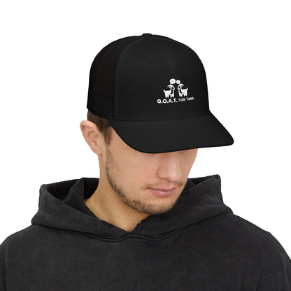White Logo G.O.A.T. Talk Tees Trucker Hat – Classic Sports Debate Cap
