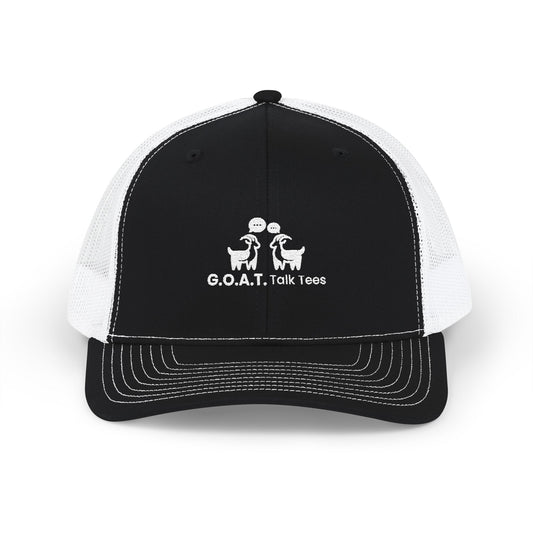White Logo G.O.A.T. Talk Tees Trucker Hat – Classic Sports Debate Cap